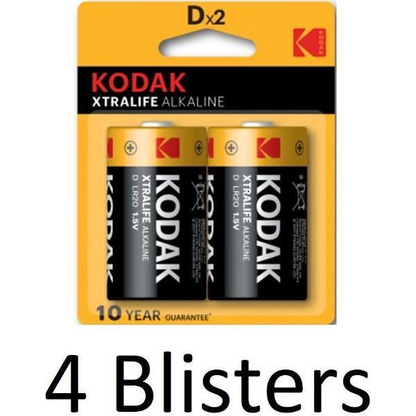 8 Stuks (4 Blisters a 2 st) Kodak XTRALIFE alkaline D