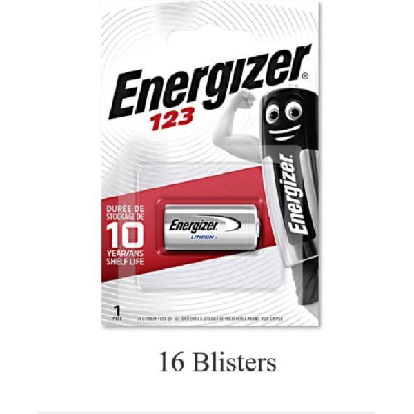 16 stuks (16 blisters a 1 stuk) Energizer Lithium CR123 batterij 3V / EN123P1