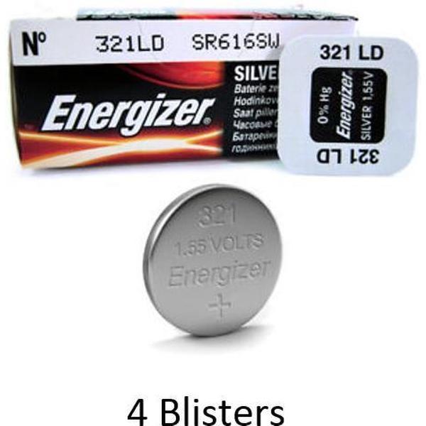 4 stuks (4 blisters a 1 stuk) Energizer Zilver Oxide Knoopcel 321 1.55V