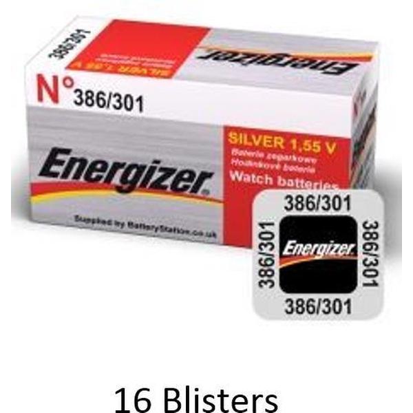 16 stuks (16 blisters a 1 stuk) Energizer Zilver Oxide Knoopcel batterij 301/386