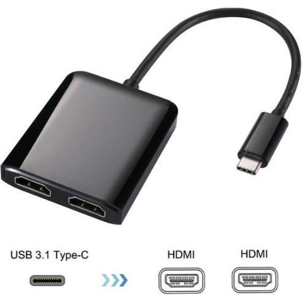 Jumalu USB-C naar Dual HDMI 4K Hub - Usb c hdmi hub - Type C hub hdmi - Type-c to dual HDMI converter - Zwart - 4K -