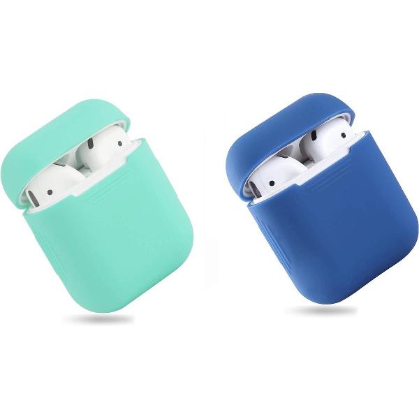 Bescherm Hoesje Cover SET 2 STUKS voor Apple AirPods Case - Mint groen en Donker blauw