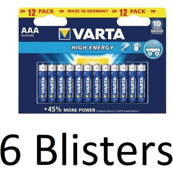 72 Stuks (6 Blisters a 12 st) Varta High Energy AAA batterijen