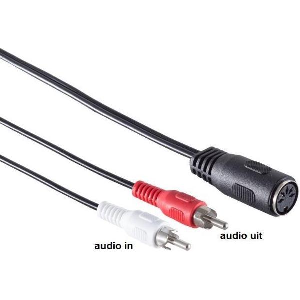 Transmedia DIN 5-pins (v) - 2x Tulp mono RCA (m) audio adapter (recorder - versterker) / zwart - 0,20 meter