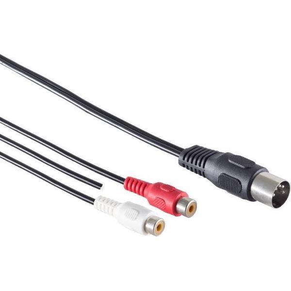 S-Impuls DIN 5-pins (m) - Tulp stereo 2RCA (v) audio adapter met aarde-kabel (afspelen) / zwart - 0,20 meter