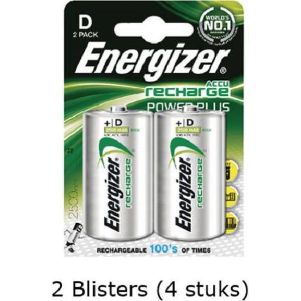 4 stuks (2 blisters a 2 stuks) Energizer D Power Plus Batterij oplaadbaar 1.2V 2500mAh rechargeable