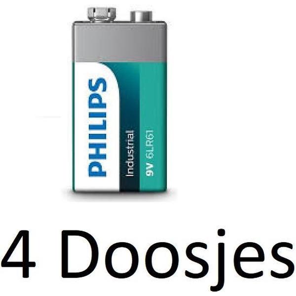 40 Stuk (4 Doosjes a 10 st) Philips Industrial 9V / 6LR61 - Alkaline batterijen