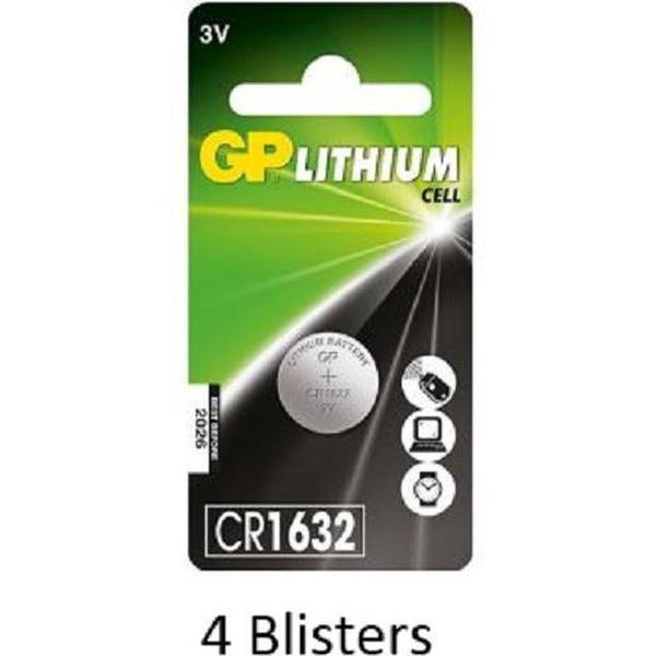 4 stuks (4 blisters a 1 stuks) GP Lithium CR1632 Lithium 3V
