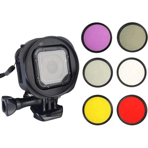 6 in 1 58 mm ND2 lensfilter + UV lensfilter + rood filter + FLD filter + geel filter + CPL filter + filteradapter Ring Kitt voor GoPro HERO5 sessie / HERO4 sessie