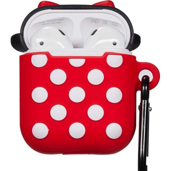 Cartoon Airpods Silicone Case Cover Hoesje voor Apple Airpods - rood strikje - met karabijn