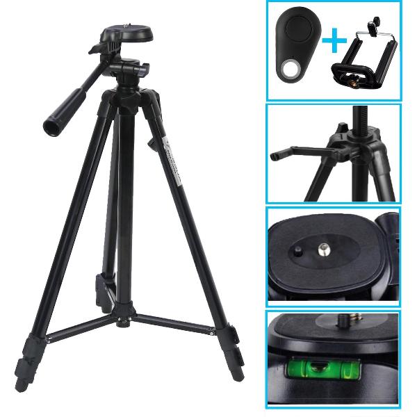 Impaqt Universeel Tripod Camerastatief Inclusief telefoonhouder en Bluetooth shutter - Zwart