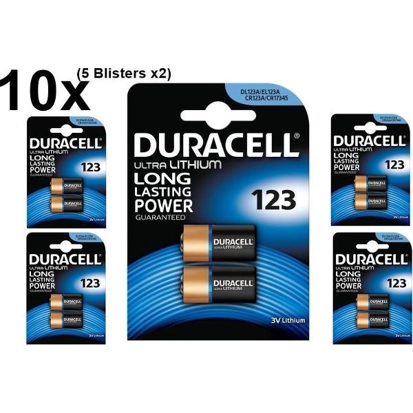 10 Stuks (5 Blisters a 2st) - Duracell CR123 CR123A 3V Lithium batterij (Duo Pack)