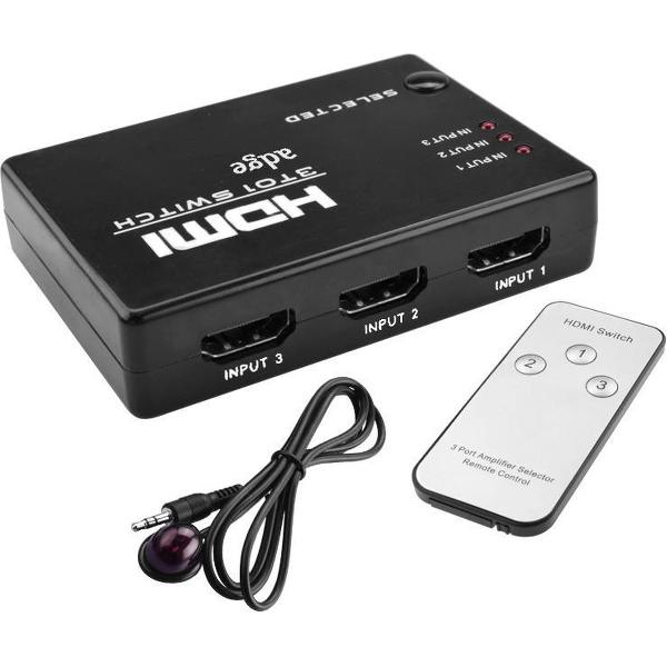 Adge - HDMI 3 in 1 Splitter + Afstandsbediening + Kabel - Full HD/4K Ultra