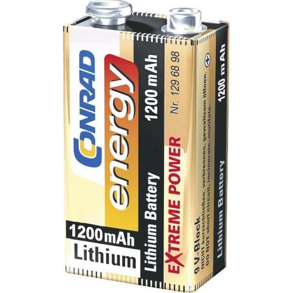 Conrad energy Extreme Power 6LR61 9V batterij (blok) Lithium 1200 mAh 9 V 1 stuk(s)