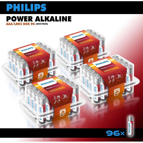 Philips Alkaline Power batterijen - AAA potlood batterijen - XL voordeelverpakking - 96 stuks