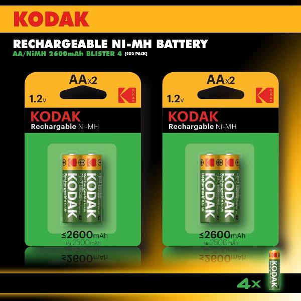 Kodak - oplaadbare AA batterijen - Penlite - Extra krachtig - 2600mAh - 4 stuks