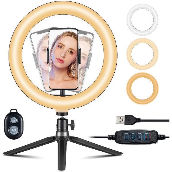 selfie ring licht met statief - ZINAPS 10 Inch LED Ring Light, Flexibel Phone Holder & Tripod & Bluetooth Receiver, Kleurtemperatuur 3300K-6500K, 3 dimbare Light Modes & 10 Helderheid voor YouTube & Streaming, make-up