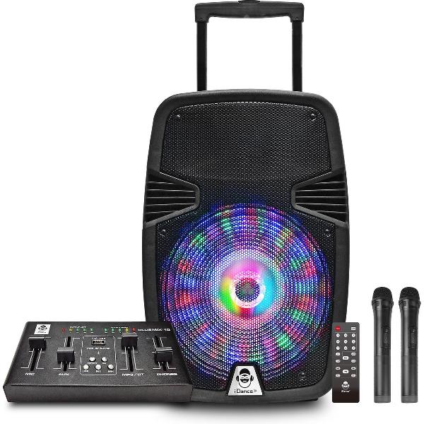 iDance Groove-420DJ Party Speaker – Bluetooth Speaker met DJ Mengpaneel en Discolicht – 500 Watt – Karaoke Set - Met 2 Draadloze Microfoons