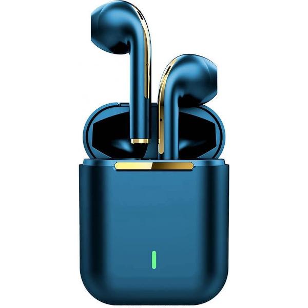 J18 TWS Bluetooth Headset 2021 – Draadloze Oordopjes – Bluetooth Oortjes – Earpods – Zweetbestendig – Oortjes met TOUCH Buttons - Tot 4 uur Luistertijd - Snel Opgeladen - Luxe Blauw