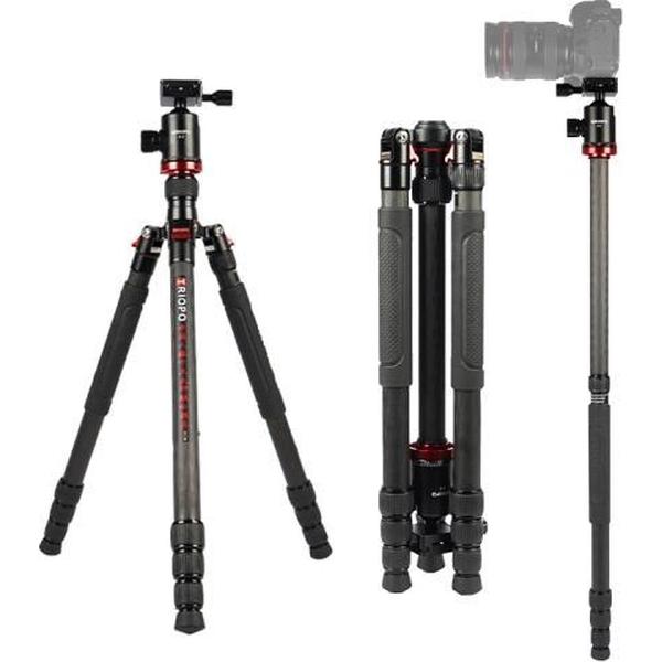 TRIOPO 888 Verstelbaar draagbaar koolstofvezelstatief met Q-2-kogelkop voor SLR-camera, buisdiameter: 28 cm