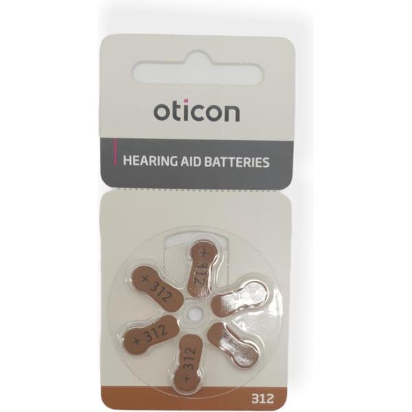 Oticon | hoortoestel batterij | type P312 | Bruine sticker | 2 kaartjes | 12 batterijen