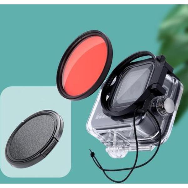 RUIGPRO voor GoPro HERO8 Professional 58 mm kleur duikbehuizing lensfilter + duikbehuizing waterdichte behuizing met filteradapterring en lensdop (rood)