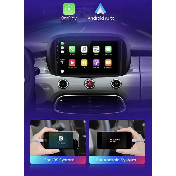 Fiat 500X 2014-2021 CarPlay Android 10 navigatie Bluetooth USB WiFi 1+16GB