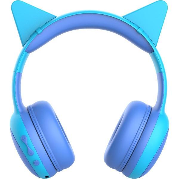 Kinderkoptelefoon draadloos met Bluetooth- Opvouwbaar- Incl. Opbergzakje & kattenoortjes Blauw