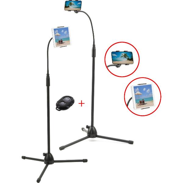 QY Universele Tablet & Smartphone Statief Tot 175 cm Hoogte met bluetooth remote shutter
