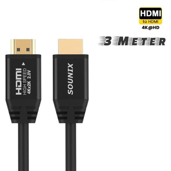 Sounix High Speed HDMI Kabel 2.0 - 3 Meter Gold Plated - 18GBPS - Full HD 1080p - 3D - 4K (60 Hz)