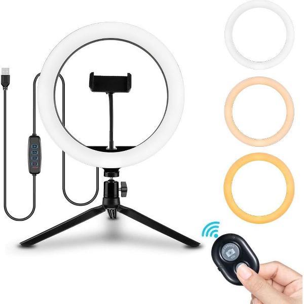 De Los Campos Ringlamp - Tafellamp - Bureaulamp - Ringlight - Tiktok Lamp - Ringlamp met Statief - Bureaulamp - Ringlight met Statief - Sfeerlamp - Bureaulamp led dimbaar - Studiolamp - Ringlamp met Statief Smartphone - Zwart
