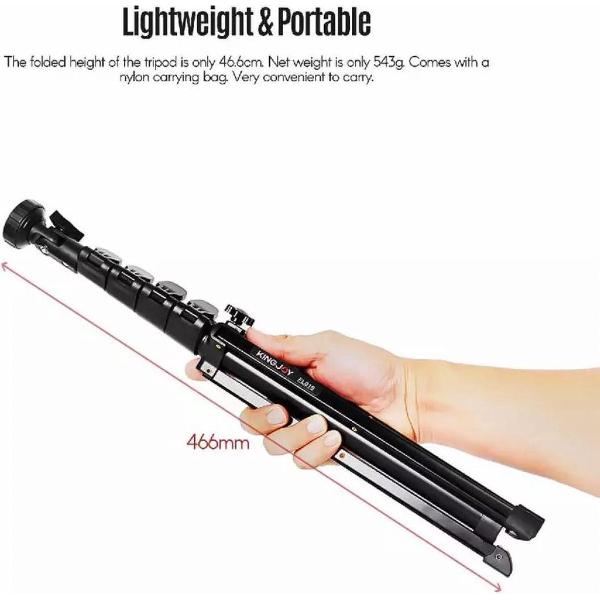 HiCHiCO Tripod Camerastatief 135Cm voor fotocamera en telefoon - iPhone - Canon - Nikon - GoPro -Spiegelreflexcamera Inclusief telefoonhouder + Bluetooth shutter en 360 ° Draaigreep horizontaal – Tripod - Smartphone Statief