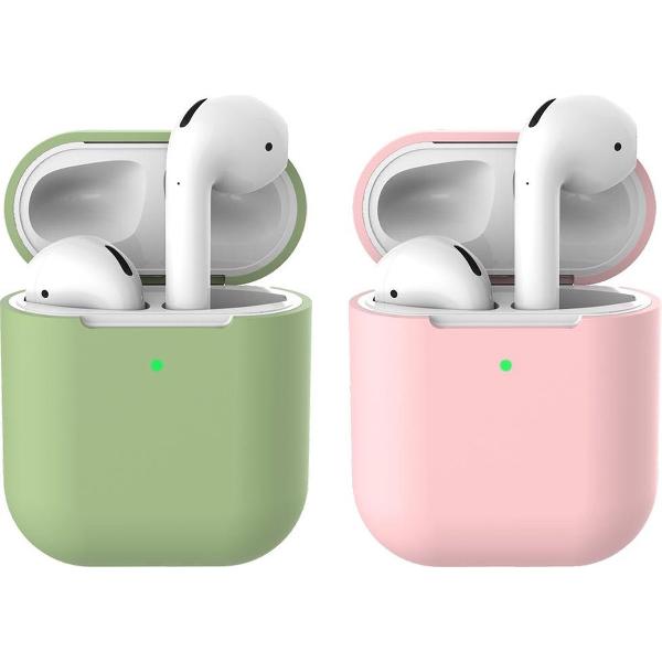 2 beschermhoesjes voor Apple Airpods - Groen & Roze - Siliconen case geschikt voor Apple Airpods 1 & 2