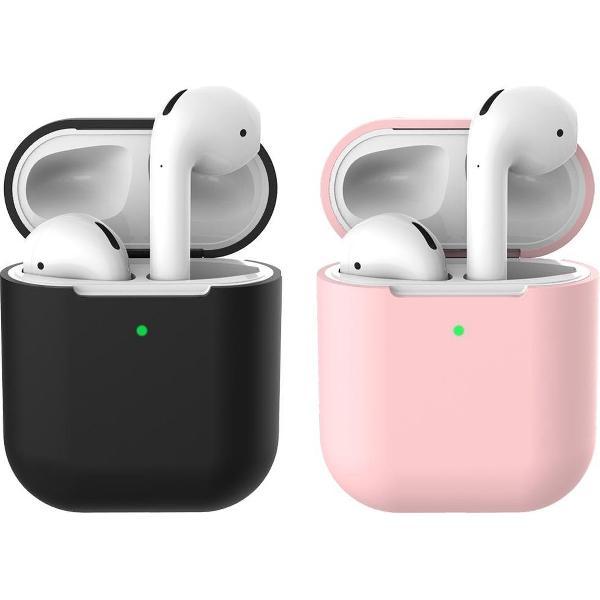 2 beschermhoesjes voor Apple Airpods - Zwart & Roze - Siliconen case geschikt voor Apple Airpods 1 & 2