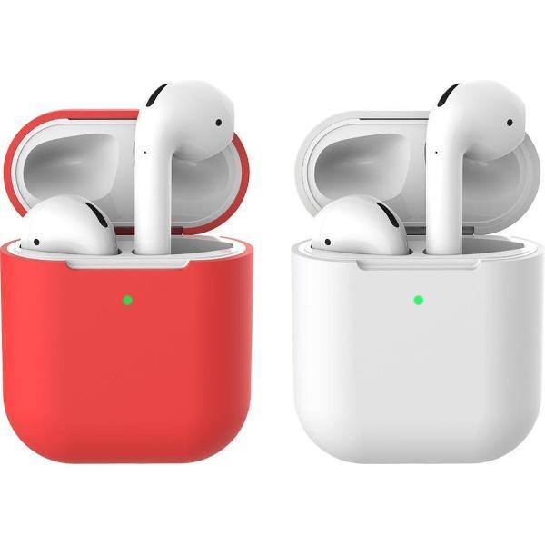 2 beschermhoesjes voor Apple Airpods - Rood & Wit - Siliconen case geschikt voor Apple Airpods 1 & 2