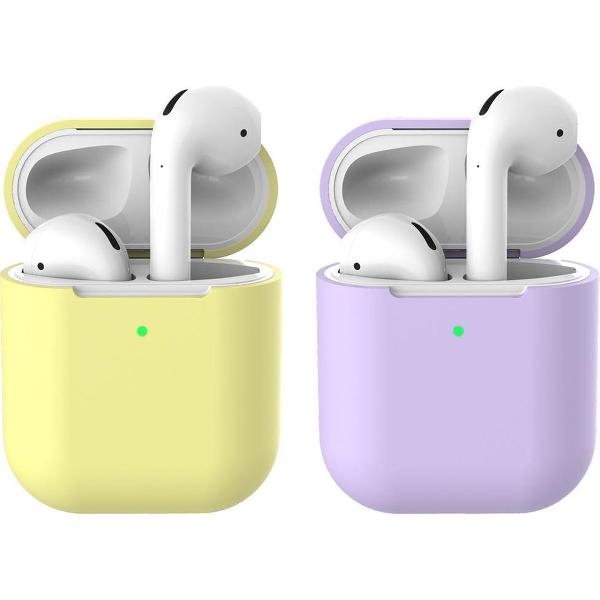 2 beschermhoesjes voor Apple Airpods - Geel & Lila - Siliconen case geschikt voor Apple Airpods 1 & 2
