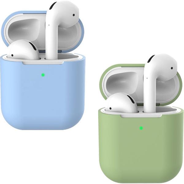 2 beschermhoesjes voor Apple Airpods - Licht Blauw & Groen - Siliconen case geschikt voor Apple Airpods 1 & 2