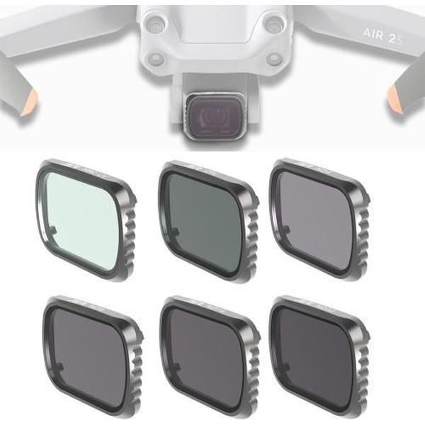 JSR KS 6 in 1 UV + CPL + ND4 + ND8 + ND16 + ND32 lensfilter voor DJI Air 2S, aluminium frame