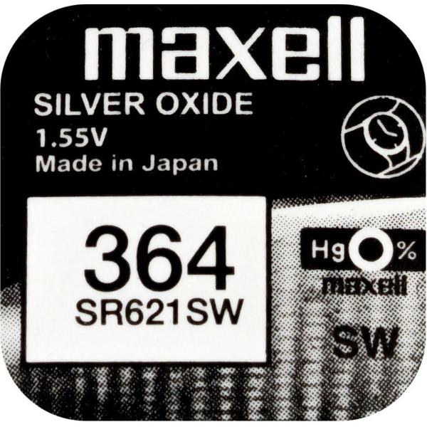 MAXELL 364 / SR621SW zilveroxide knoopcel horlogebatterij 2(twee) stuks
