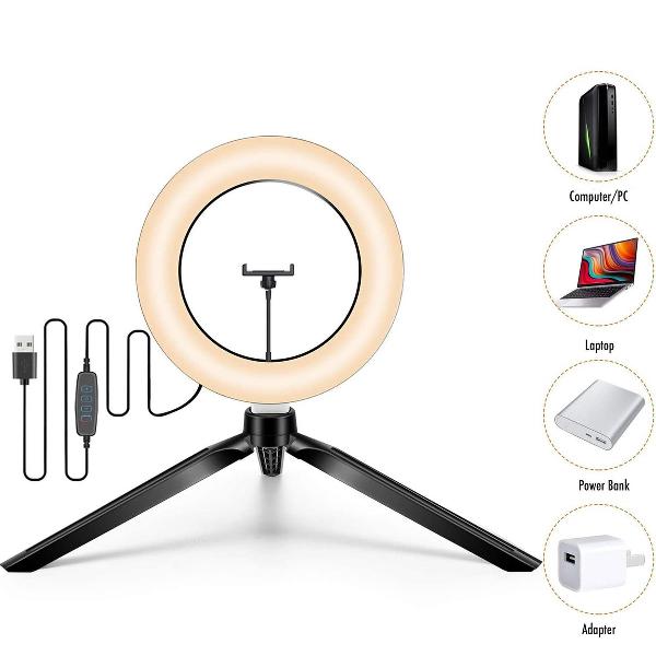 Ringlamp - Ringlamp met Statief Smartphone - Selfie Ring Light Verstelbare Hoogte & 360° Graden Draaibaar - 3 Lichtkleuren en 10 Lichtstanden - Ringlamp Led Ring Lamp met Statief - Ringlamp met Statief - Ring Lamp