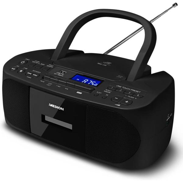 MEDION LIFE E64070 draagbaare stereo FM radio | CD/MP3/USB/Cassette speler | AUX in | 2x3 Watt