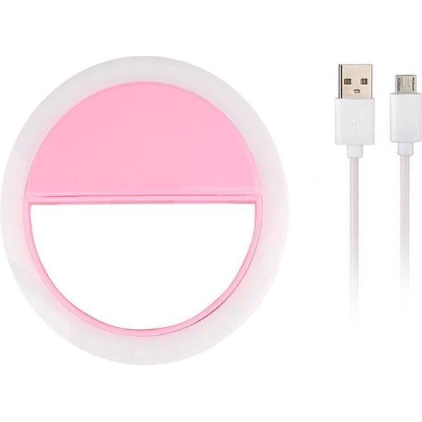 Selfie Ring Light Clip / Led Lamp / 3 Standen / Oplaadbaar / Flashlight / Ring Lamp / Verlichting - KELERINO. - Roze