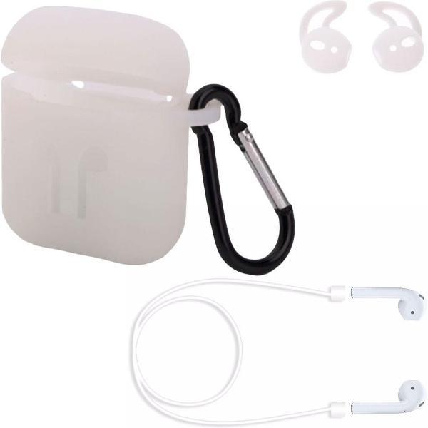 KELERINO. Hoesje voor Airpods 1 / 2 - 3 in 1 set (Case voor Airpods + strap + earhoox) - Transparant