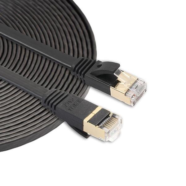8m CAT7 10 Gigabit Ethernet Ultra platte patchkabel voor Modem Router LAN netwerk - gebouwd met afgeschermde RJ45-aansluitingen (zwart)
