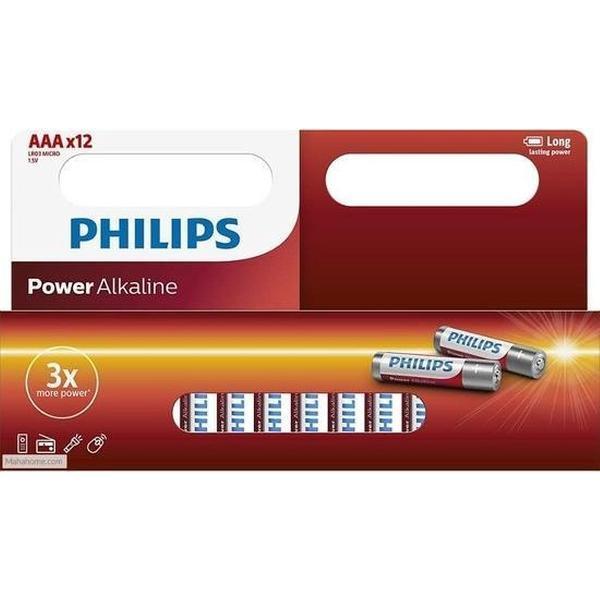 12x Philips AAA batterijen power alkaline