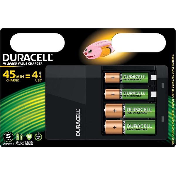 3x Duracell batterijlader Hi-Speed Value Charger, inclusief 2 AA en 2 AAA batterijen, op blister