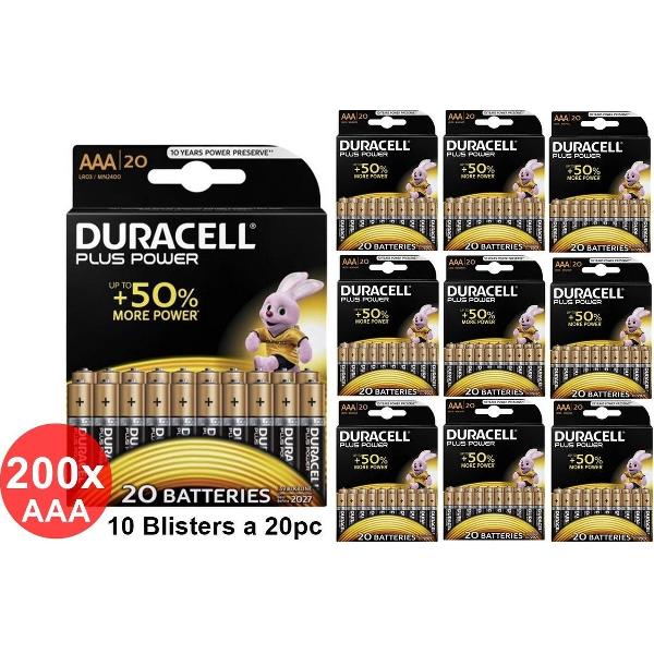 200 Stuks - Duracell LR03 / AAA / R03 / MN 2400 1.5V alkaline batterij