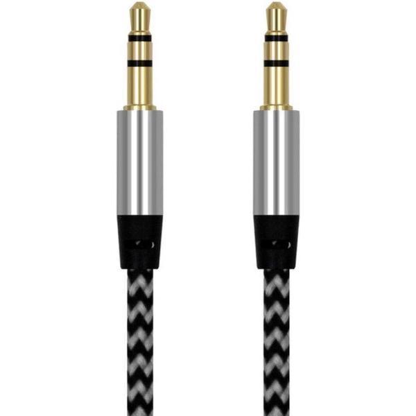 WiseGoods Aux Kabel 3.5 mm Jack Male to Male 1M - Gevlochten Kabel - Iphone - Laptop - Gold Plated - Zilverkleurig