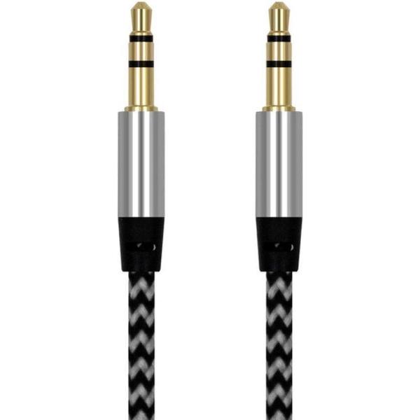 WiseGoods Aux Kabel 3.5 mm Jack Male to Male 1M - Gevlochten Kabel - Iphone - Laptop - Gold Plated - Zilverkleurig