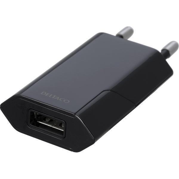DELTACO USB-AC172 USB-wandlader - 100V tot 240V - 1x USB-A - 1A 5W - Zwart